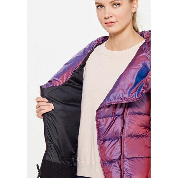 Nike Down Fill Iridescent Hooded Full Zip Puffer Jacket Large Purple Lined - Picture 4 of 15